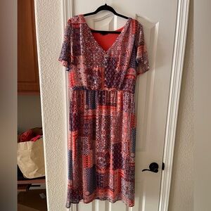 Tacera Red & Navy Patchwork Print V-Neck Maxi Dress
